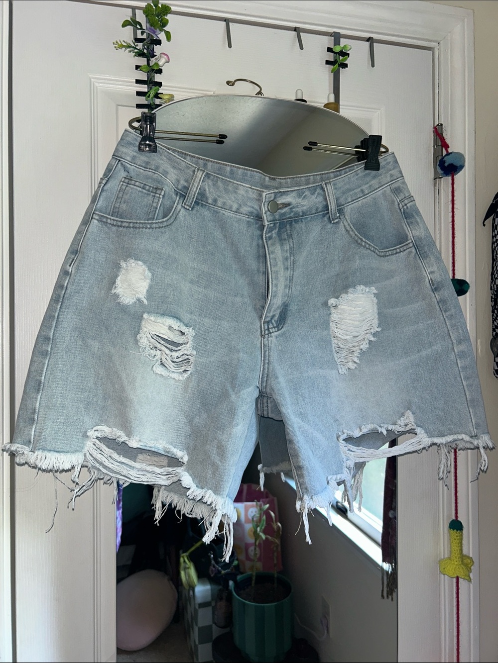 Light Wash Distressed Denim Jean Shorts